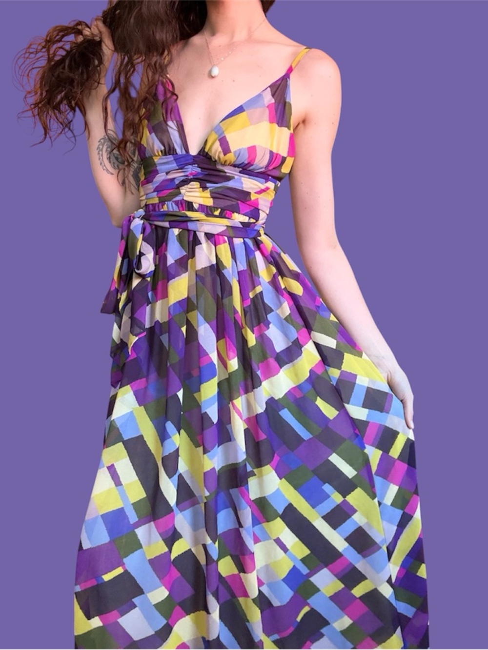 Moda International Purple & Yellow Geometric Maxi Dress